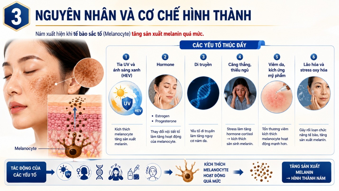 Nguyên nhân gây nám da và cơ chế hình thành sắc tố melanin